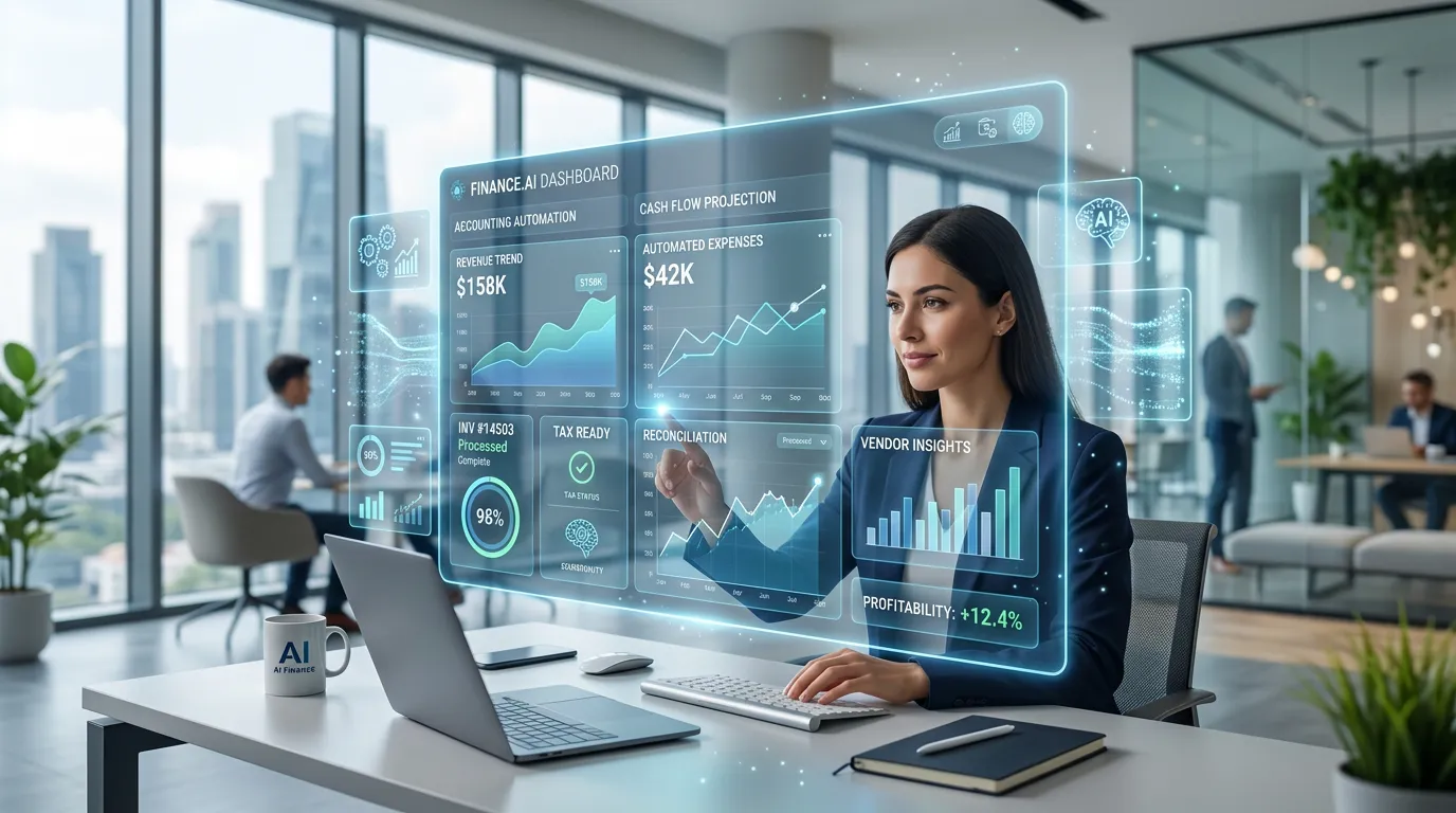 Finance AI dashboard showing accounting automation and insights