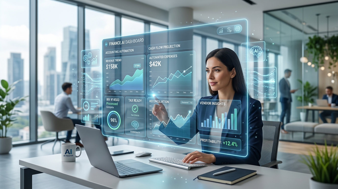 Finance AI dashboard showing accounting automation and insights